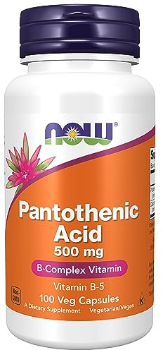 Now Foods, Pantothenic Acid (Acido Pantotenico), 500 mg, 100 Capsule vegan, Testato in Laboratorio, Vitamina B5, Dose Elevata, Senza Glutine, Senza Soia, Vegetariano