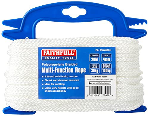 Faithfull FAIRW4020H White Braided Poly Rope 4mm Dia x 20M 30kg Max Load, Breaking Strain 100kg