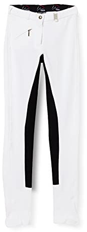 HKM Unisex Kinder Reithose -Basic Belmtex Grip- 3/4 Besatz-damen Hose, Wei Schwarz, Kindergr sse 128 EU