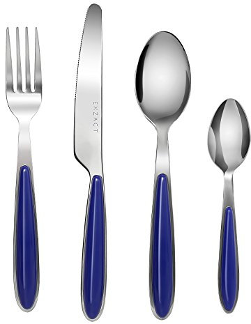 EXZACT Couverts en Inox/Coutellerie 24 PIÈCES - acier inoxydable avec poignées de couleur - 6 x Fourchettes, 6 x Couteaux, 6 x Cuillères, 6 x Cuillère à café (EX07 Bleu x 24)