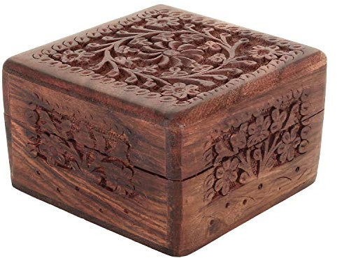 Zap Impex®, scatola per gioielli indiana, in legno di palissandro intagliato a mano, 10 cm