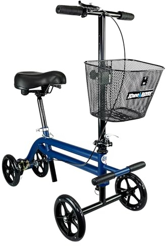 KneeRover Steerable Seated Scooter Mobility Knee Walker - Sitting Scooter with Leg Rest and Comfortable Gel Seat - Knee Walking Scooter Crutch Alternative for Leg, Ankle and Foot Injuries (Blue)