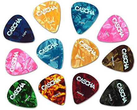 CASCHA HH 2002 Guitar Picks 12er Set - Plektrum für Akustik-Gitarre E-Gitarre Ukulele Bass - hochwertige Plektren in 3 verschiedenen Stärken - aus abriebfestem Celluloid - Guitar Pick Set 12 Stück