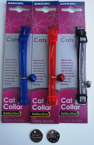 ANCOL GLOSS SAFETY CLIP CAT COLLAR x 1 WITH BELL AND ENGRAVED ID TAG - PLEASE TICK GIFT MESSAGE BOX TO REQUEST COLOUR CHOICE AND ENGRAVING DETAILS