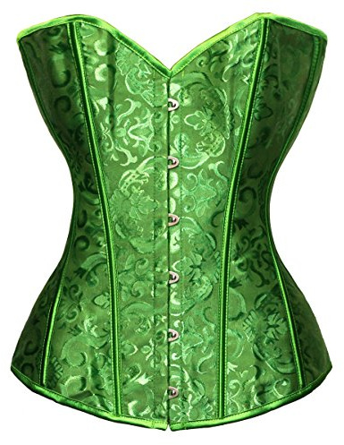 Bslingerie Womens Waist Cincher Boned Corset with Brocade (UK 16 (XXL), Green)