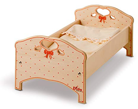 Dida - Culla per Bambole, Lettino in Legno Fiocco con Set di Biancheria, Perfetto per Bambole fino a 35 cm, Giocattolo Educativo per Bambini 2 3 4 Anni, Made in Italy