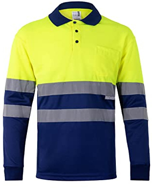 Bilan 175 Polo med hög synlighet långärmad polotröja, blå och fluorescerande gul, XL