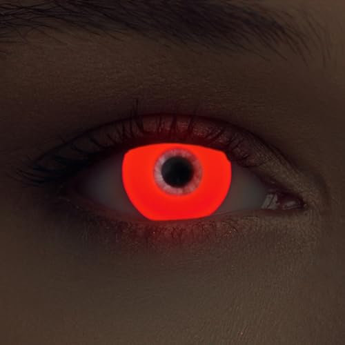 DESIGNLENSES, lenti a contatto colorate per costume di Halloween,bagliore/luminoso lenti, senza gradazione, 1 paio (2 pz) + custodia per lenti Glowing (Rosso, 14.00, 0.00)