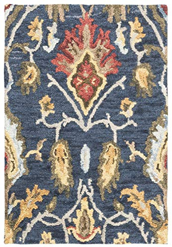 SAFAVIEH Tappeto Contemporaneo per Soggiorno, Sala da pranzo, Camera da letto - Blossum Collection, A Pelo Corto, Blu Marino Militare e Multi, 61 X 91 cm