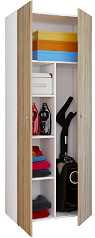 Besenschrank | 6 Fächer | Maße: B. 70 x H. 178 x T. 40 cm | Haushaltsschrank | Mehrzweckschrank | Vandol