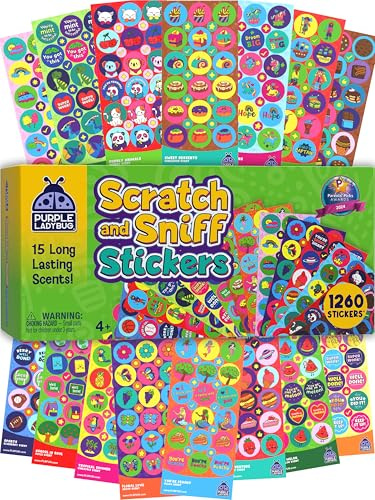 Purple Ladybug 1260 Variety Scratch and Sniff Stickers - 15 Unique Scents - Fun and Motivational Rewards for Kids and Teachers Must Haves, Smelly Sticker for Classroom, & Back to School Gift