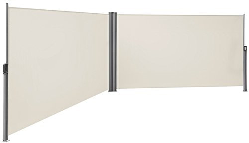 SONGMICS 2 x 6 m (H x L), Store latéral Double, Brise-Vue rétractable, Paravent, Pare-Soleil, pour Balcon, Patio, terrasse et Jardin, avec Fixation au Sol, Protection de la Vie privée, Beige GSA400E