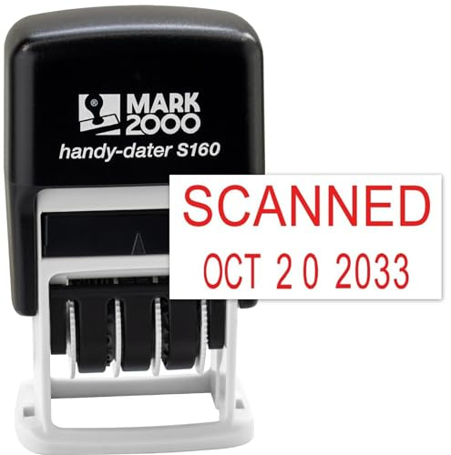 Mark 2000 Self-Inking Rubber Date Office Stamp with Scanned Phrase & Date - Red Ink (Handy-Dater S160), 12-Year Band