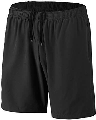 Herren Sport Shorts Schnell Trocknend Kurze Hosen mit Reißverschlusstaschen (Schwarz XL)