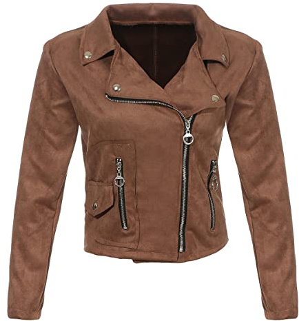 malito Donna Velour Giacca Biker Velluto Cinture 19617 (marrone, M)