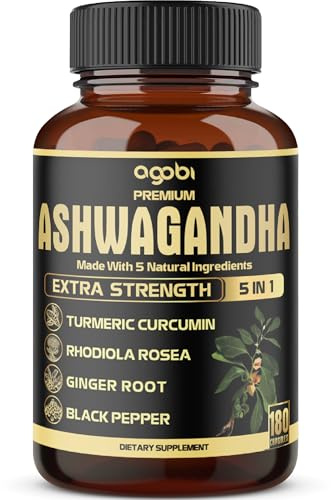 5in1 Premium Ashwagandha Capsules - Added Turmeric, Rhodiola Rosea, Ginger, Black Pepper - 180 Caps for 6 Months