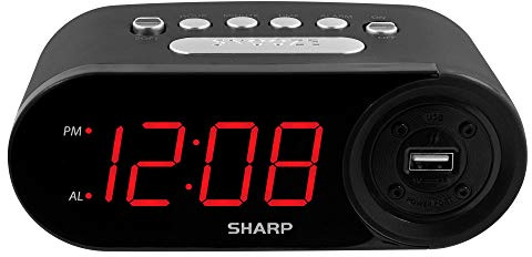 Sharp Digital Easy to Read Alarm Clock with 2 AMP High-Speed USB Charging Power Port - Charge Your Phone, Tablet with a high Speed Charge! Simple, Easy to Use Operation, Midnight Black