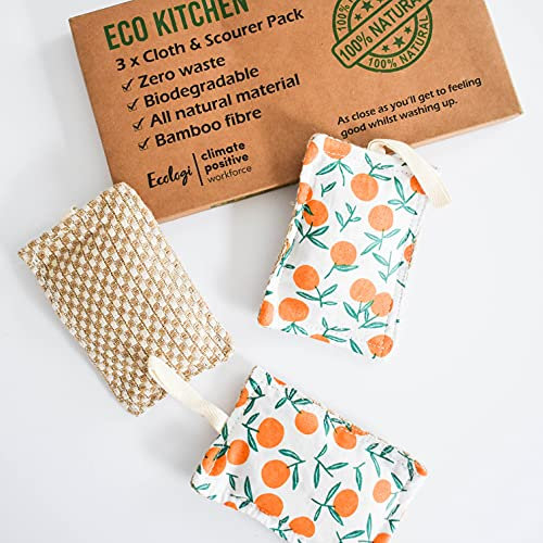 PlanetNatura Natural Kitchen Cleaning Cloth un Sponge | 3 Pack | Bamboo Fibre | Jute & Cotton, Zero Waste, Zero Plastic Eco Friendly Kitchen are Reusable, Washable and Biodegradable and Hand Made