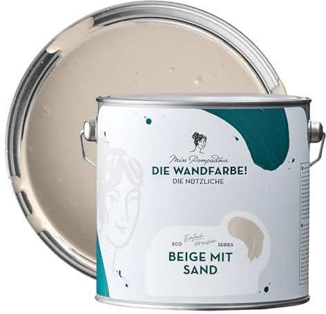 MissPompadour abwaschbare Wandfarbe Beige mit Sand 2,5L - hohe Deckkraft & Ergiebigkeit - matte, scheuerbeständige Innenfarbe - geruchsarm, wasserbasiert, atmungsaktiv - Die Nützliche