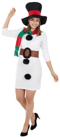 Funidelia Disfraz de muñeco de nieve para mujer, Navidad, Incluye vestido, bufanda, cinturón y sombrero - Traje para adultos para fiestas, Carnaval y Halloween, Talla M
