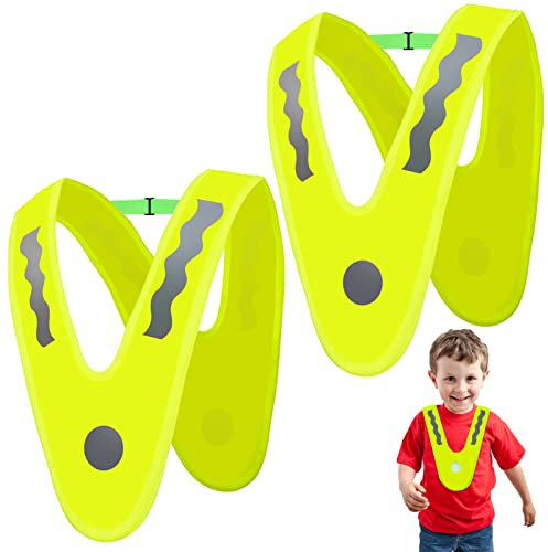 Leichte Warnwesten Kinder,2 Stück V-Form Signalkragen,Reflektorweste Kinder,Reflektierende Weste,Kinderwarnweste,Sicherheitsweste für Kinder,Warnschutzweste Kinder,Zur Sicherheit der Kinder - Waschbar