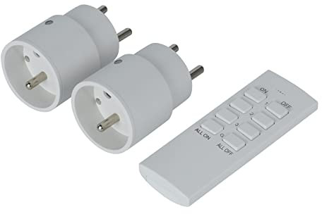 Electraline 48502 Prise électrique télécommandée (2 pièces) sans fil pour contrôler à distance (70 mètres de portée max) lampes, appareils ménagers mais aussi toutes les décorations de Noël
