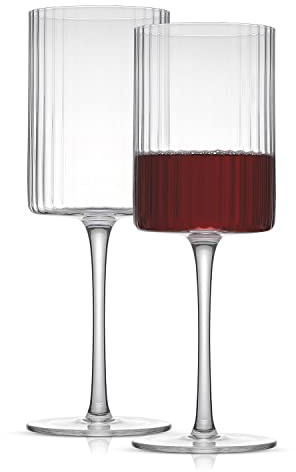 JoyJolt Elle Wine Glasses, Ribbed, 500 ml, Red, Set of 2 Large Glasses with Long Stem. Unique Stemmed or Cocktail Glass, Vintage Style