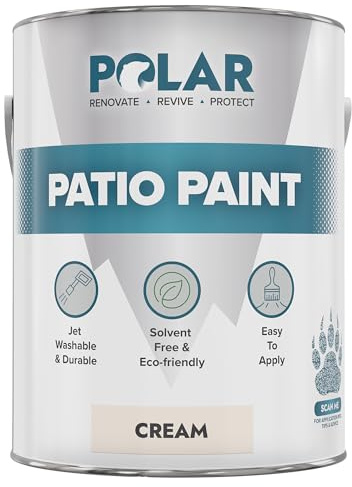 Polar Patio Floor Paint - Cream RAL 9001-2.5 Litres - Outdoor Floor Paint for Concrete, Garden Patio, Stone, Pathway Flags & Paving Slabs - Easy to Use - UV & Weather Resistant