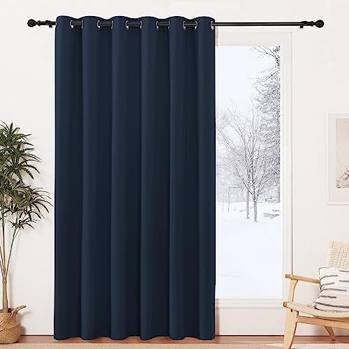 PONY DANCE Extra Wide Curtains Opaque Thermal Curtains with Eyelet Set of 1 for Living Room Modern Blackout 210 x W 200 cm Dark Blue