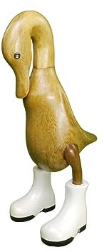 trendforge Dekortation Teakholz Ente Handmade Teakente Dekoartikel für Zuhause Geschenk hochwertig und einzigartig - ca. 33cm (Hängender Kopf Weiß, S)