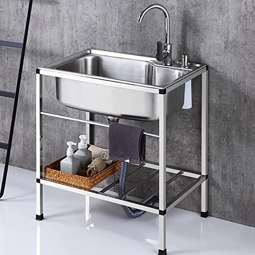 Lavello in acciaio inossidabile Lavello di utilità indipendente per lavanderia Lavanderia Singola Ciotola Lavandino Commerciale Ristorante Lavello da cucina all'aperto con rubinetto
