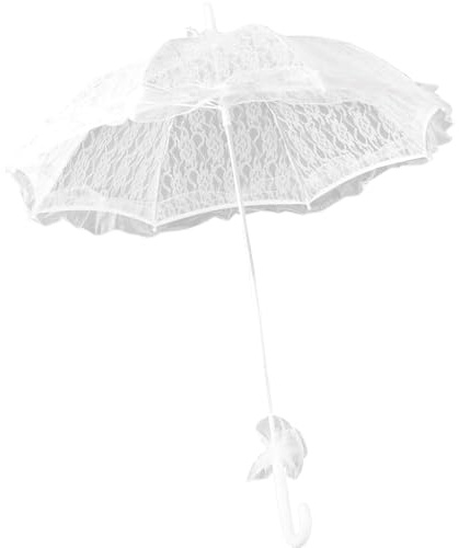 Krause & Sohn Schirm Weiß Ø 65 cm für Hochzeit Trauung Spitzenschirm Automatik-Schirm 80 cm lang Hochzeits-Deko Brautschirm Dekoration