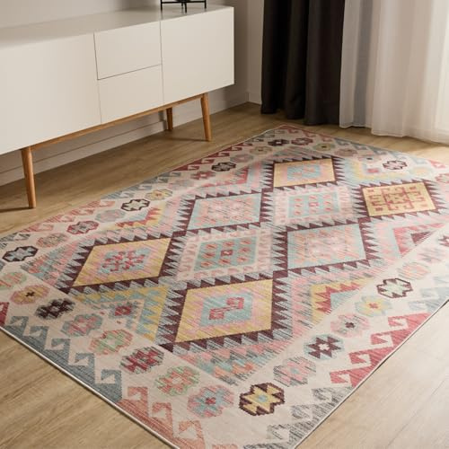 benuta Basic Waschbarer Teppich George - Multicolor 120x170 cm - Kunstfaser - Rechteckig & im Style: Kelim, Ethno-Style, Shabby Chic - Pflegeleicht für Wohnzimmer Schlafzimmer