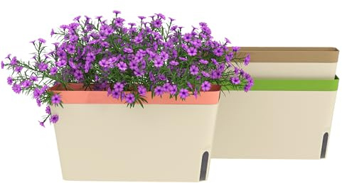 Outsunny Set of 3 Self Watering Plant Pots Outdoor, 27cm Rectangular Garden Planters with Visual Water Level Window, Plastic Flower Pots for Indoor Outdoor Garden Balcony Windowsil