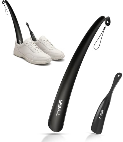 TYGA - Black Shoe Horn Set (43cm & 19cm) – Pack of 2, Plastic Shoehorn for Men, Women & Kids, Flexible & Snap-Proof, Comfort Grip Handle, Easy Shoe Wearing for Boots, Sneakers, Dress Shoes