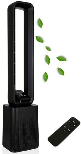 Turmventilator sehr leise Ventilator DC Motor Fernbedienung Oszillierend LED-Display 3 Modi 12 Stufen Tower-Ventilator Säulenventilator Standventilator Luftkühler 15h Timer Tower Fan (Black Venom)
