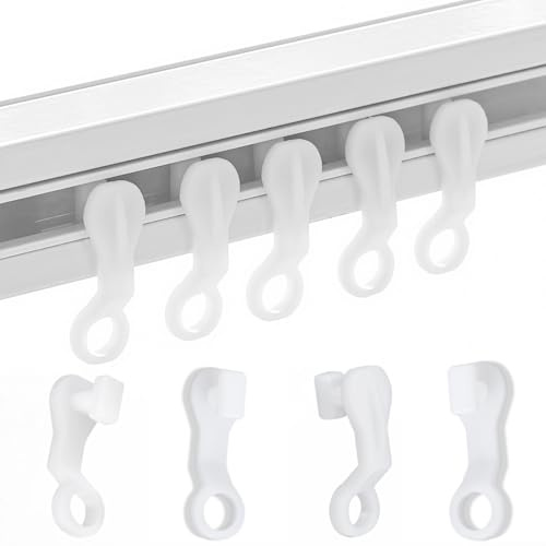 50 Pieces Plastic glider Curtain Hooks for curtains (white,2.7x0.9mm)