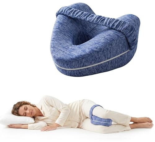 LUXTROUS Knee Pillow for Sleeping on Side, Leg Pillow & Knee Support Strap Pillow for Side Sleeper, Sciatica, Lower Back & Knee Support, Ergonomic Leg Cushion with Washable Cover (Blue,25x22x14cm)
