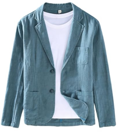 HUIANGLIYG Americana de Lino Sin Forro de Corte Ajustado para Hombre, Chaqueta Ligera de Solapa de Dos Botones, Chaqueta Deportiva de Verano Transpirable con Bolsillos, Ropa Navideña de Fiesta de N