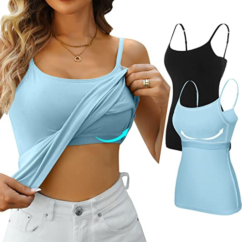 CharmLeaks Women Cotton Camisole Non-Padded Shelf Bra Tops | 2/3 Pack, Shelf Bra, Adjustable Spaghetti Strap, Basic Undershirt, Soft, Breathable, Homewear, Outdoor