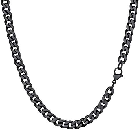 PROSTEEL Neck Chain Stainless Steel Cuban Curb Link Chain Necklace for Men and Women Black