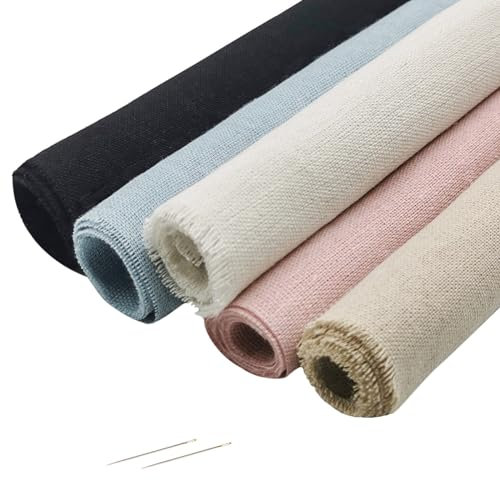 SwirlColor Embroidery Fabric Stoff zum Sticken Handarbeiten Stoff Baumwolle Leinen für DIY Craft Fünf Farben 48x48cm 5 Stück (Helle Farbe)