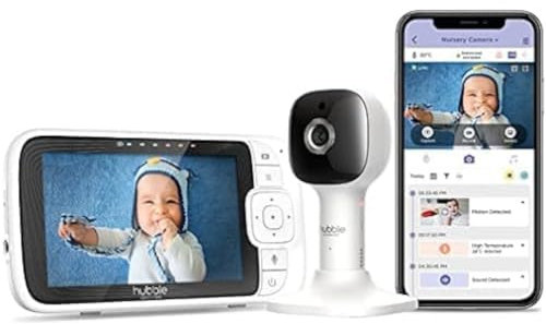 Hubble Connected Nursery Pal Cloud 5 Inch Baby Monitor with Camera, 2-Way Communication, Night Light, Surveillance Cameras for Optimal Security, Baby Monitor with Camera and App, Wireless and Night