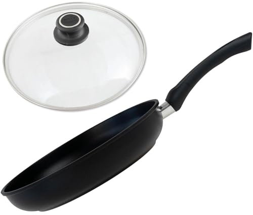 BAF Pfanne Ø 28 cm mit Deckel (Set) - flacher Rand - große antihaftbeschichtete Bratpfanne aus Alu Druckguss - ohne Induktion
