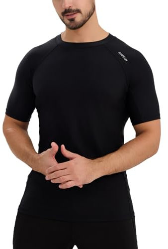 SURFEASY Rash Guard Hemd Kurzarm Schwimmen Surfen Tops Schwimm Shirt Tshirt Herren Schnelltrocknend Badeshirt(Schwarz,L)
