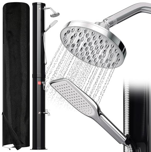 Ansobea Solardusche 40 Liter Solar Gartendusche Inkl Schutzhaube und handbrause, schwenkbarer Duschkopf um 180°, integrierte Fußdusche, max. 60°C Sommerdusche für ein erfrischendes Duscherlebnis
