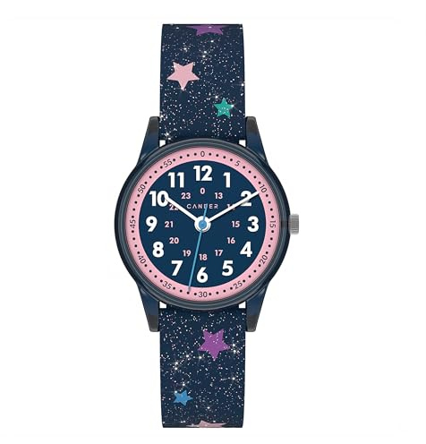 Cander Berlin MNA 4030 Q Montre d'apprentissage analogique à paillettes pour fille Étanche 3 ATM Avec étoiles, bleu, taille unique, bracelet