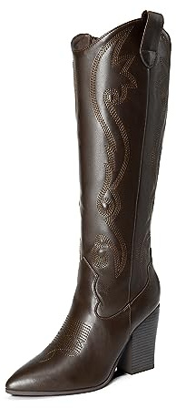 DREAM PAIRS Cowboy boots Cowgirl Western Boots Women Fashion knee high boots Block Heel,Size 8,Brown,SDKB2302W