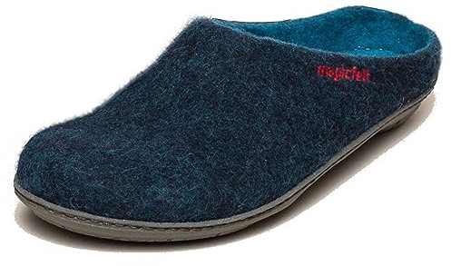 Magicfelt Filttoffel PO 736 för kvinnor och män av ren merinoull – tofflor med halkfri, vattentät gummisula, mörk bensin, 36 EU