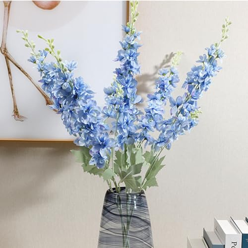 NatureMan 5 pcs Artificial Delphinium Ajacis Flowers,34 Long Stem Fake Larkspur Silk Flower Table Kitchen Home Garden Party Wedding Decoration (Blue)